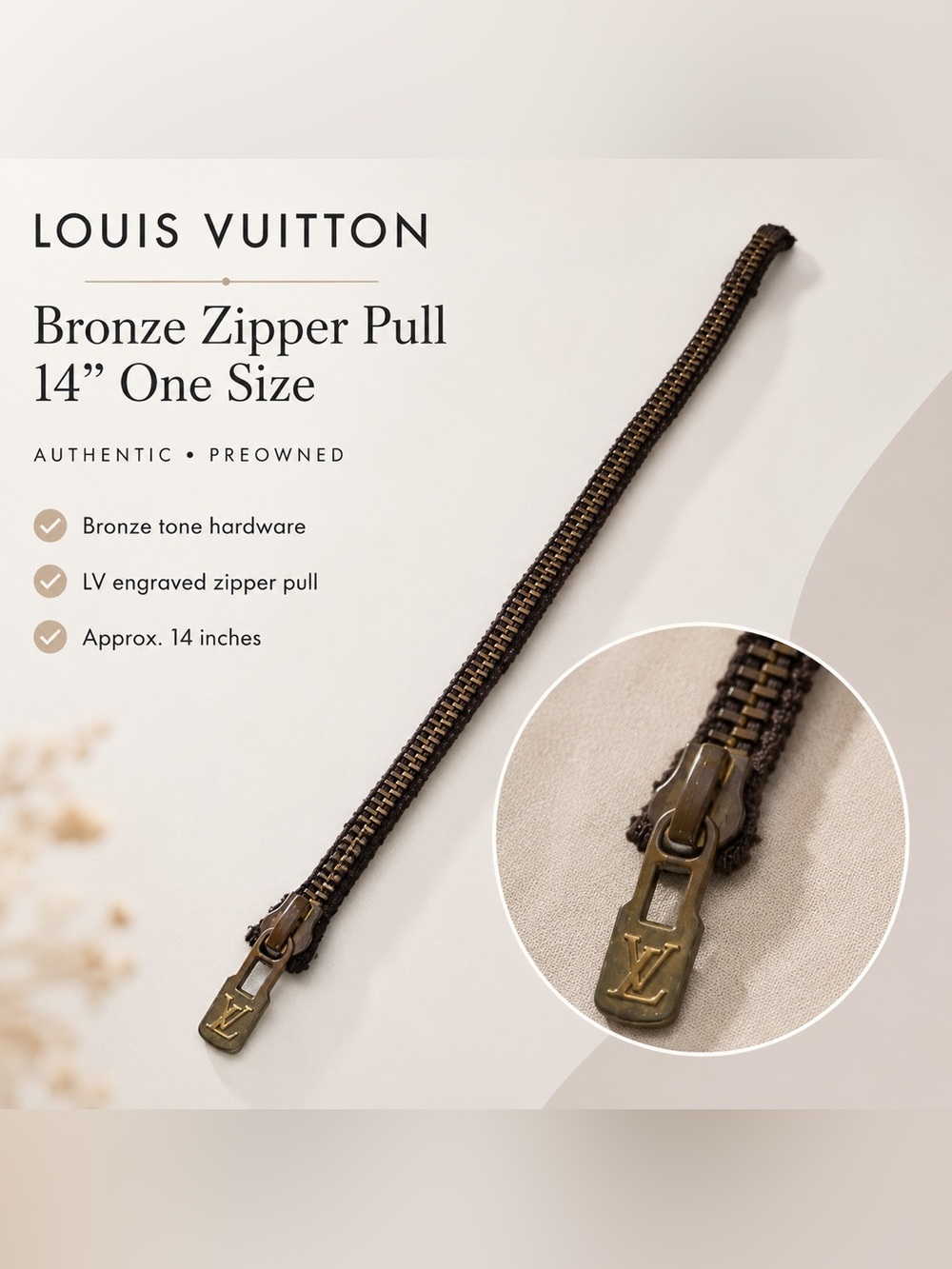 Louis Vuitton Brown and Bronze LV Zipper Pull